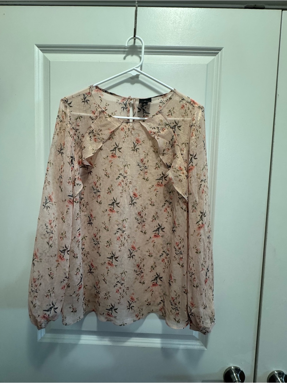 & Other Stories Pale Pink Floral Ruffle-Front Blouse